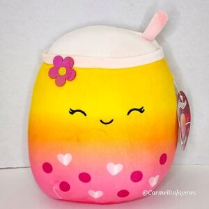 ❤️ BERGIT 🧋 Hearts & Flower Pink & Yellow Boba Tea Valentine 2023 Squishmallow